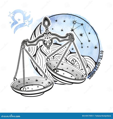 Signe De Zodiaque De Balance Cercle D Horoscope Watercolor Illustration