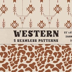 Western Seamless Patterns PNG Digital Paper 12x12 Aztec Leopard