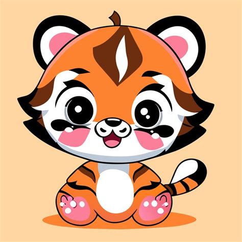 Mignon Tigre Kawaii Mascotte Dessiné à La Main Dessin Animé Autocollant