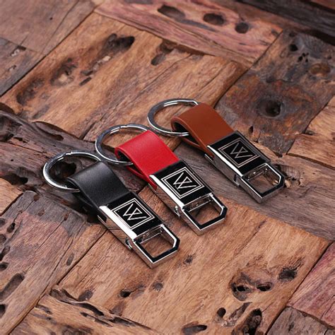 Leather Engraved Red Monogrammed Keychain - Teals Prairie & Co.®