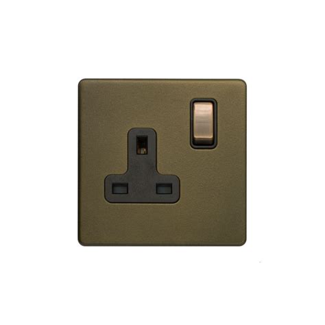 Soho Lighting Bronze 13a 1 Gang Switched Socket Dp Black Inserts Screwless Elesi