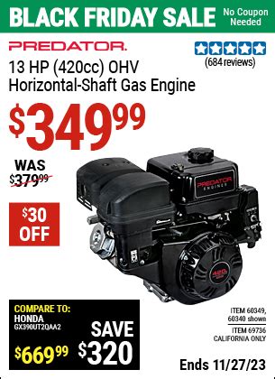 Predator Hp Cc Ohv Horizontal Shaft Gas Engine For