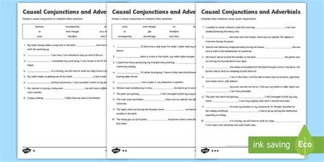 Causal Conjunctions And Adverbials Conjunctions Worksheets