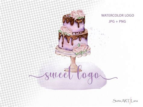 Premade Purple Cake Logo Watercolor Violet Logo Sweet Treats Logo