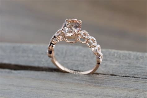 14k Rose Gold Elongated Oval Cut Morganite Diamond Infinity Twist Enga