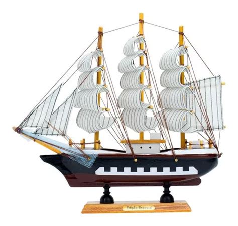 Navio Veleiro Barco Miniatura 22 Cm Enfeite Madeira Mod B