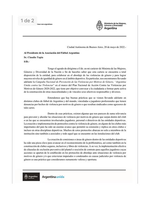 El Ministerio De Las Mujeres Le Envió Una Carta A La Afa Por El Caso De Violencia De Género