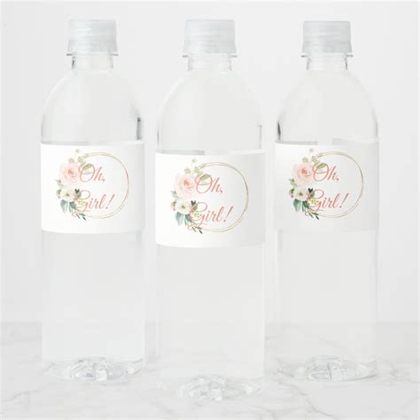 Water Labels Baby Shower For Girl With Rose Flor Zazzle