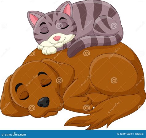 Cartoon Cat and Dog Sleeping Stock Vector - Illustration of fauna, happy: 133416332