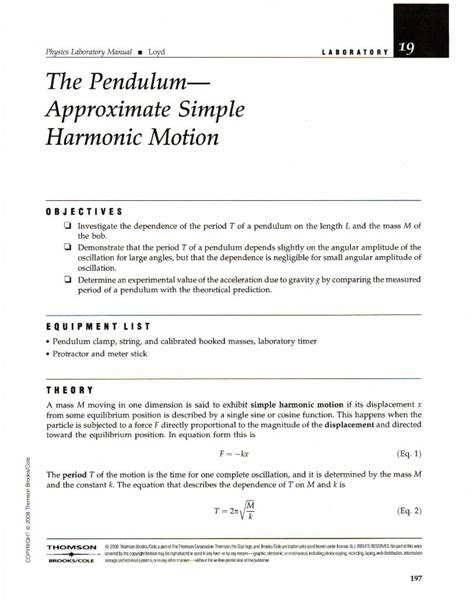 Pdf Laboratory The Pendulum Approximate Handouts Pendulum