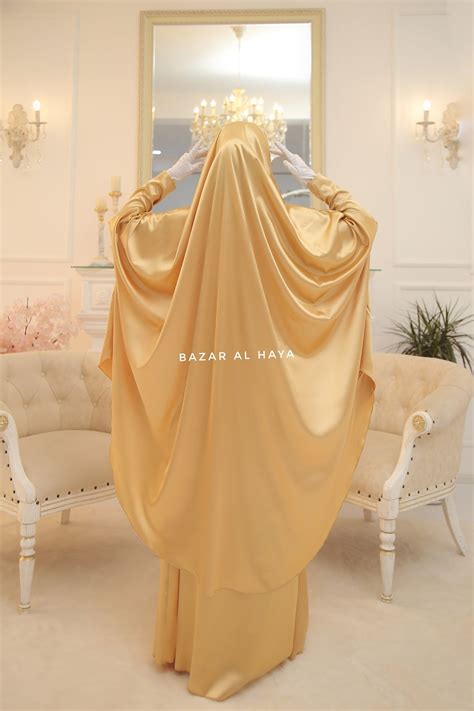 Yellow Gold Latifa Two Piece Satin Jilbab With Skirt Long Loose Etsy