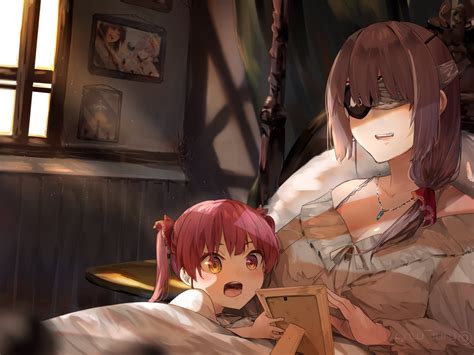 Wallpaper Hololive Houshou Marine Mother Redhead Eyepatches