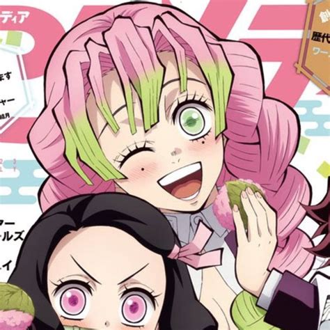 Three Anime Characters With Pink Hair And Green Eyes One Is Eating