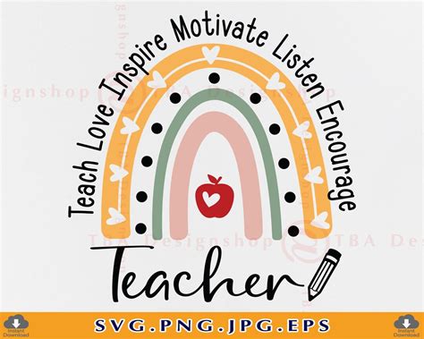 Teach Love Inspire Motivate Listen Encourage Svg Teacher Shirt Saying