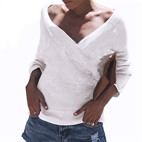 2018 Sexy Deep V Neck Cross Knitted Sweater Women Pullover Hollow Out