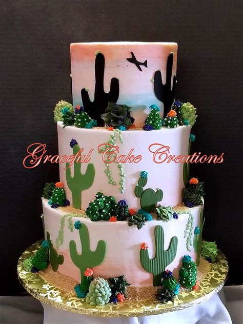 Desert Themed Cactus and Succulent Wedding Cake | Graceful Cake Creations | Flickr