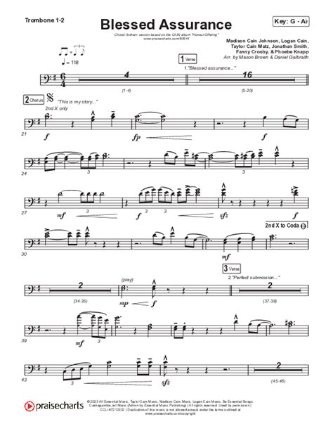 Blessed Assurance Choral Anthem Satb Trombone Sheet Music Pdf Cain