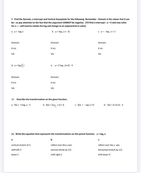 Solved 9 Find The Domain X Intercept And Vertical