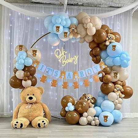 Teddy Bear Baby Shower Decorations For Boy Brown Blue Balloon Garland