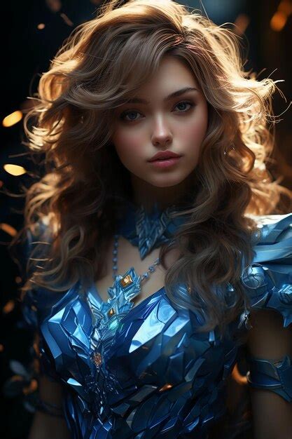 Premium AI Image Model In A Blue Dress With Long Hair