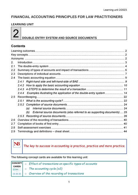 Fac Learning Unit Financial Accounting Principles For Law