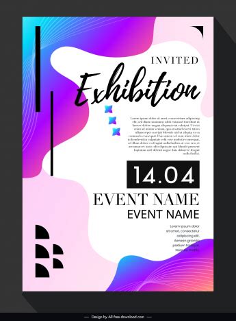 Exhibition Invitation Card Template Elegant Modern Curves Decor Vectors