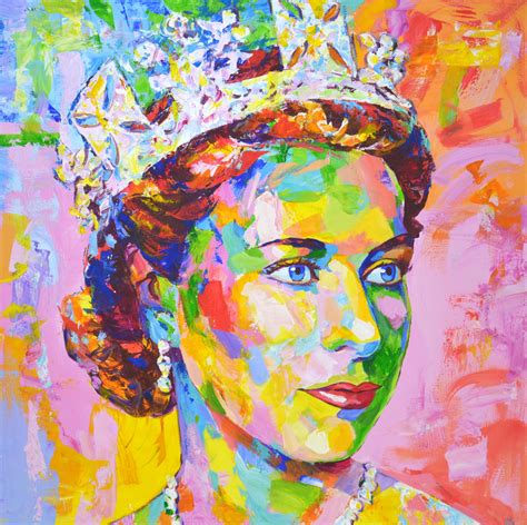 Iryna Kastsova Ritratto Pop Art Della Regina Elisabetta II Su Tela