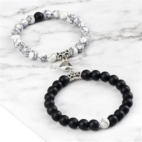 Hot Sale 2pcs Set Beads Bracelet For Lovers Natural Stone Distance