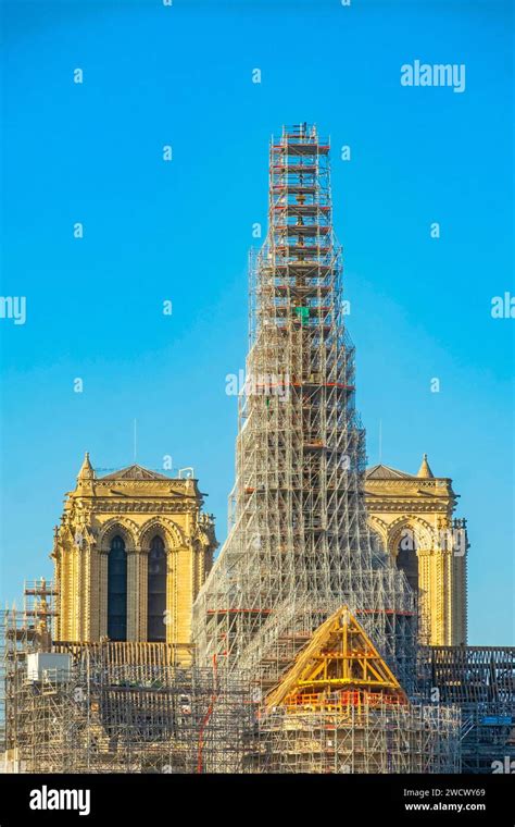 France Paris Île De La Cite Notre Dame De Paris Cathedral Restoration Scaffolding Stock