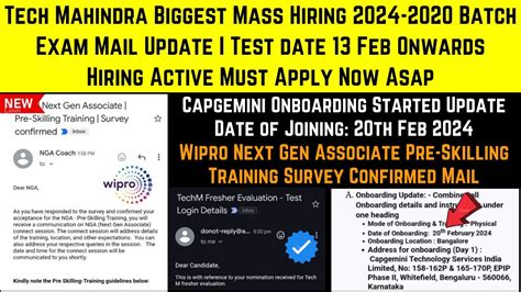 Tech Mahindra Hiring Active Test Date Out Capgemini Onboarding New