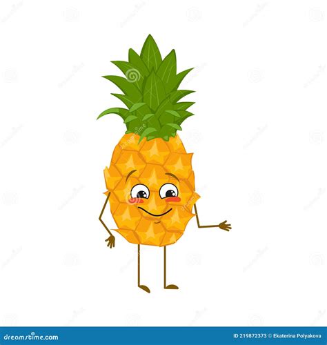 Cute Pineapple Character With Joy Emotions Smiling Face Happy Eyes Arms And Legs A