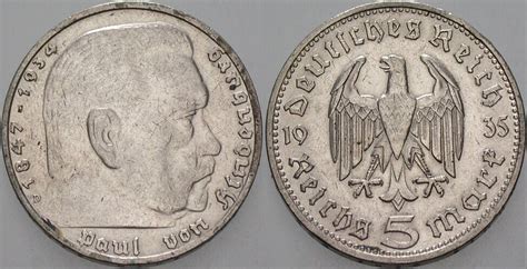 Kleinmünzen Drittes Reich 5 Reichsmark 1935 D Drittes Reich Paul