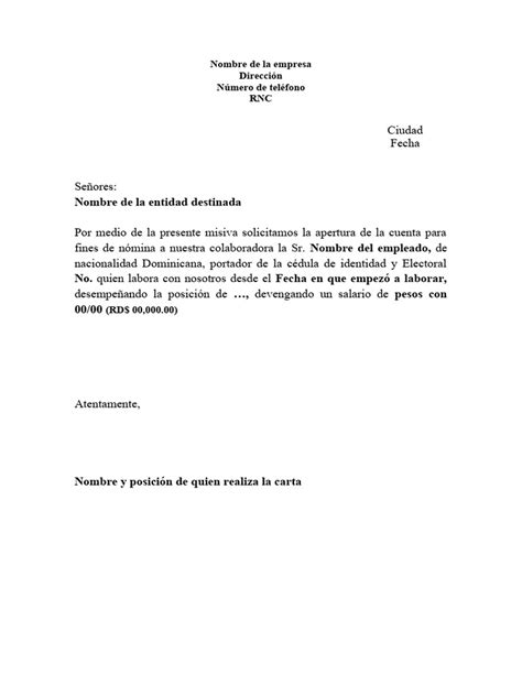 Modelo De Carta De Apertura De Cuentas Bancarias Pdf