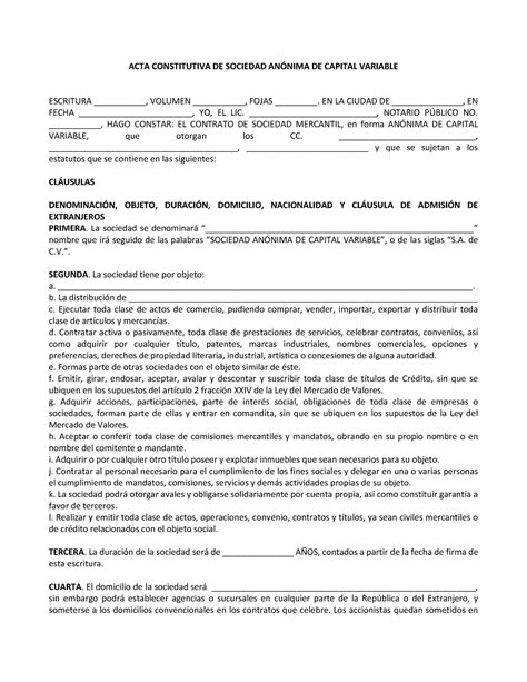 Ejemplo Acta Constitutiva Sociedad Mercantil Pdf ACTA CONSTITUTIVA DE