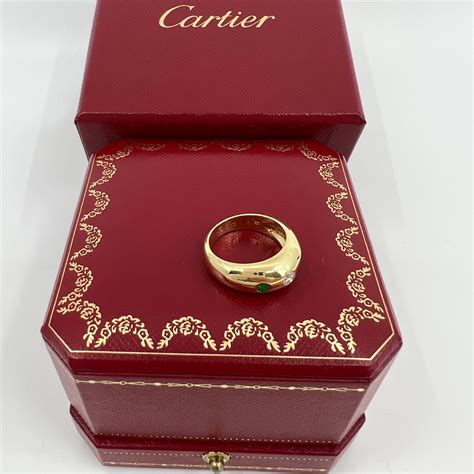 Vintage Cartier Diamond And Emerald 18k Yellow Gold Three Stone Dome