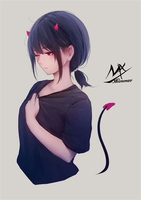 Mx Shimmer Dark Hair Short Hair Anime Girls Black Hair Vertical Artwork Horns Anime