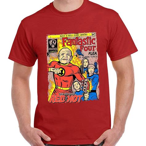 Camiseta Rock Red Hot Quarteto Fant Stico Tamanho Adulto Mangas Curtas Na Cor Vermelha