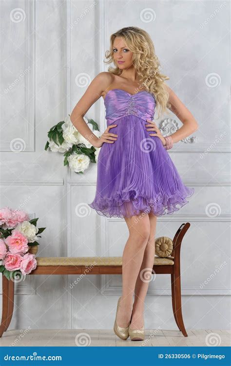 Beautiful Blonde Woman In Luxury Interior Stock Photo Image Of Lilac Posing 26330506