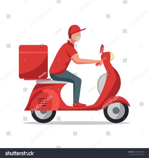 Food Delivery Man Riding Red Scooter Stock Vector Royalty Free