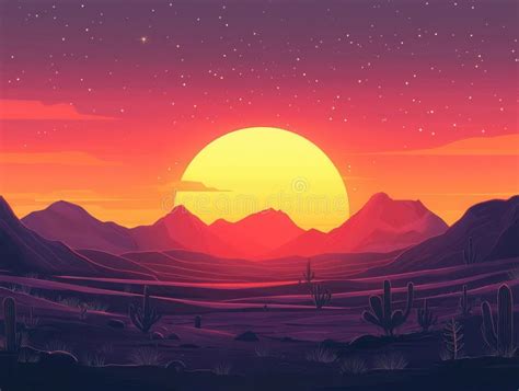 Desert Landscape Flat Design Front View Sunset Theme Animation Vivid ...