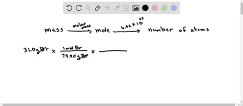 SOLVED: Determine the number of atoms in 31.0 grams of bromine; Br: (The mass of one mole of ...