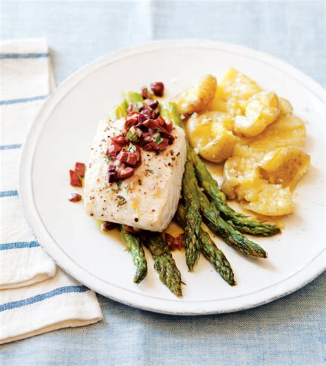 Halibut Asparagus And Potatoes With Olive Sauce Williams Sonoma Taste