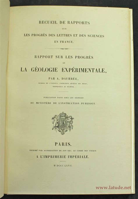 Rapport Sur Les Progr S De La G Ologie Exp Rimentale Recueil De