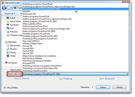 Zapisywanie Pliku Pptx Programu Powerpoint W Formacie Ppt Pomoc