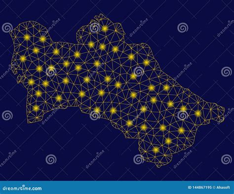 Mesh Carcass Turkmenistan Map Amarillo Con Los Puntos De La Llamarada