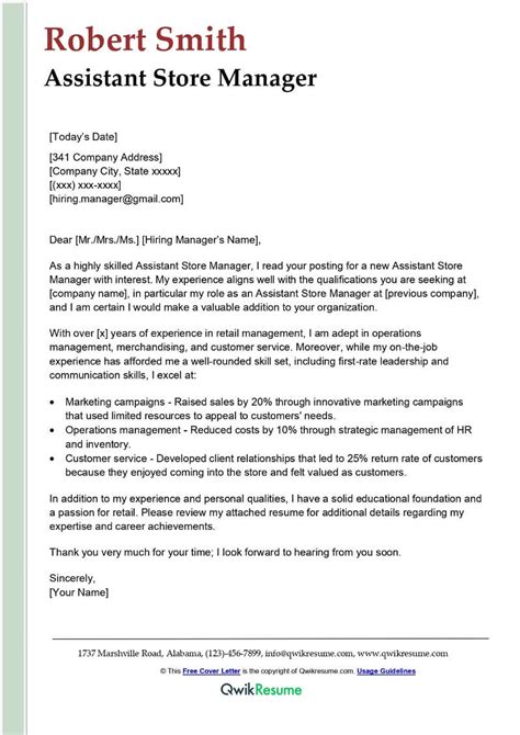 Store Associate Cover Letter Examples Qwikresume