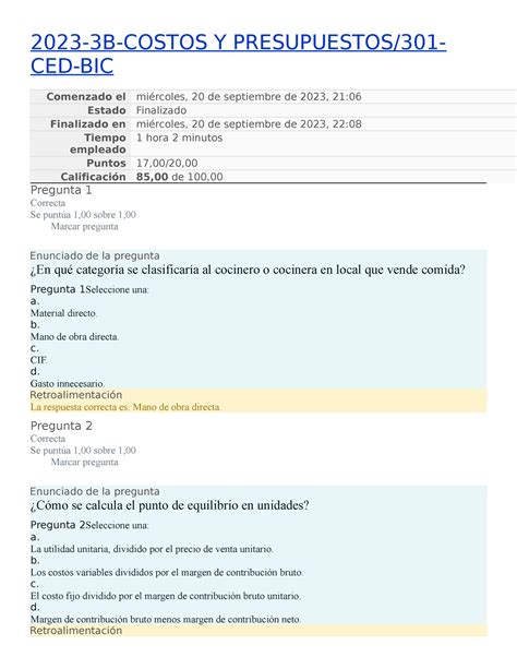 Examen costos y presupúestos 2023 3B COSTOS Y PRESUPUESTOS 301 CED