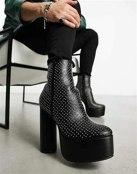 Asos Design Platform Heeled Chelsea Boots With Stud Detail In Black