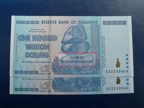 2008 Aa 100 Trillion Dollar Zimbabwe Currency Banknote One Note