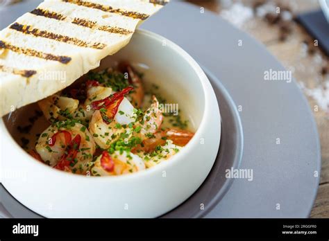 Shrimp Pil Pil King Prawns Garlic Chilli And Baguette Delicious